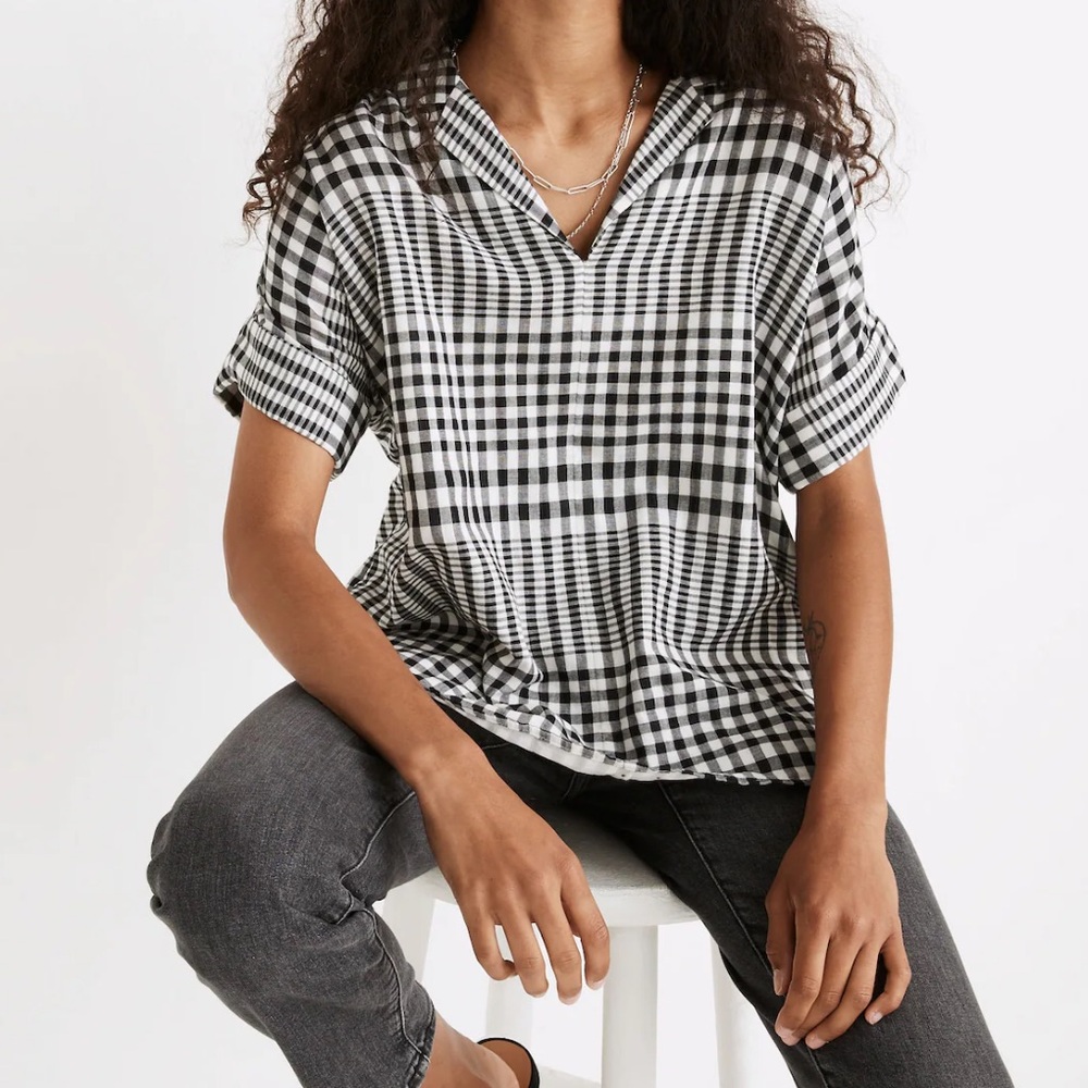 Madewell Women’s Double-Faced Hayden Popover Top in Breeney Plaid Size Small